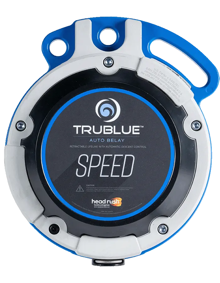 TRUBLUE Speed Auto Belay device with faster retraction, designed for speed climbing competitions and advanced training sessions