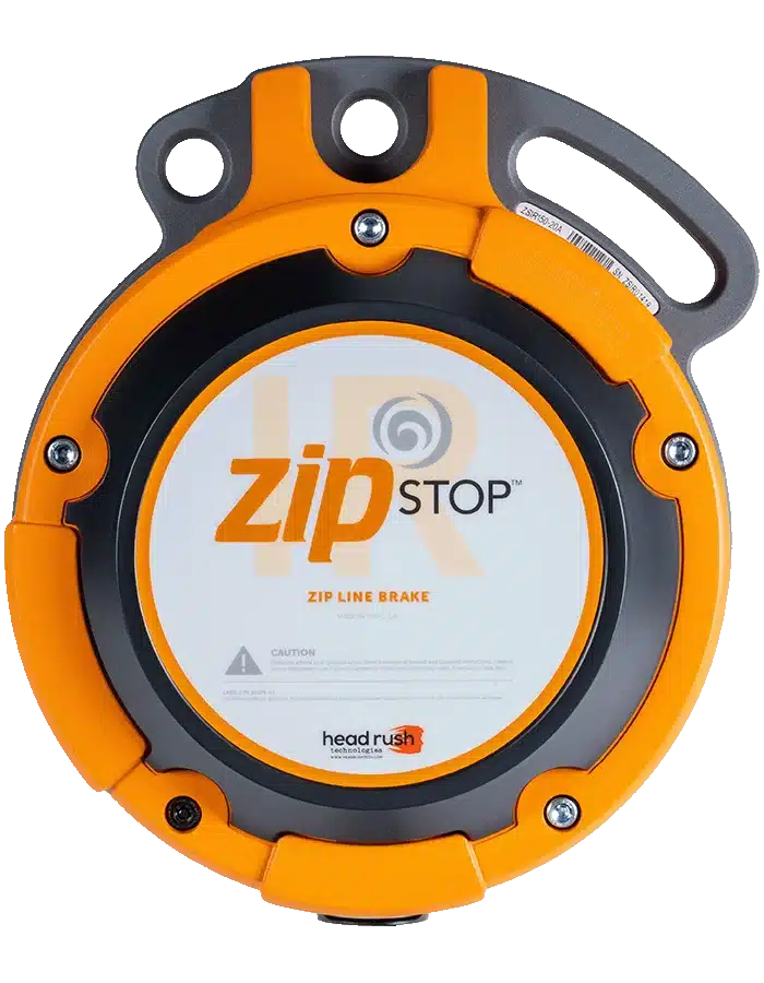 zipSTOP IR braking system with advanced magnetic technology, offering smooth and safe zipline landings with a braking range of 18-37mph