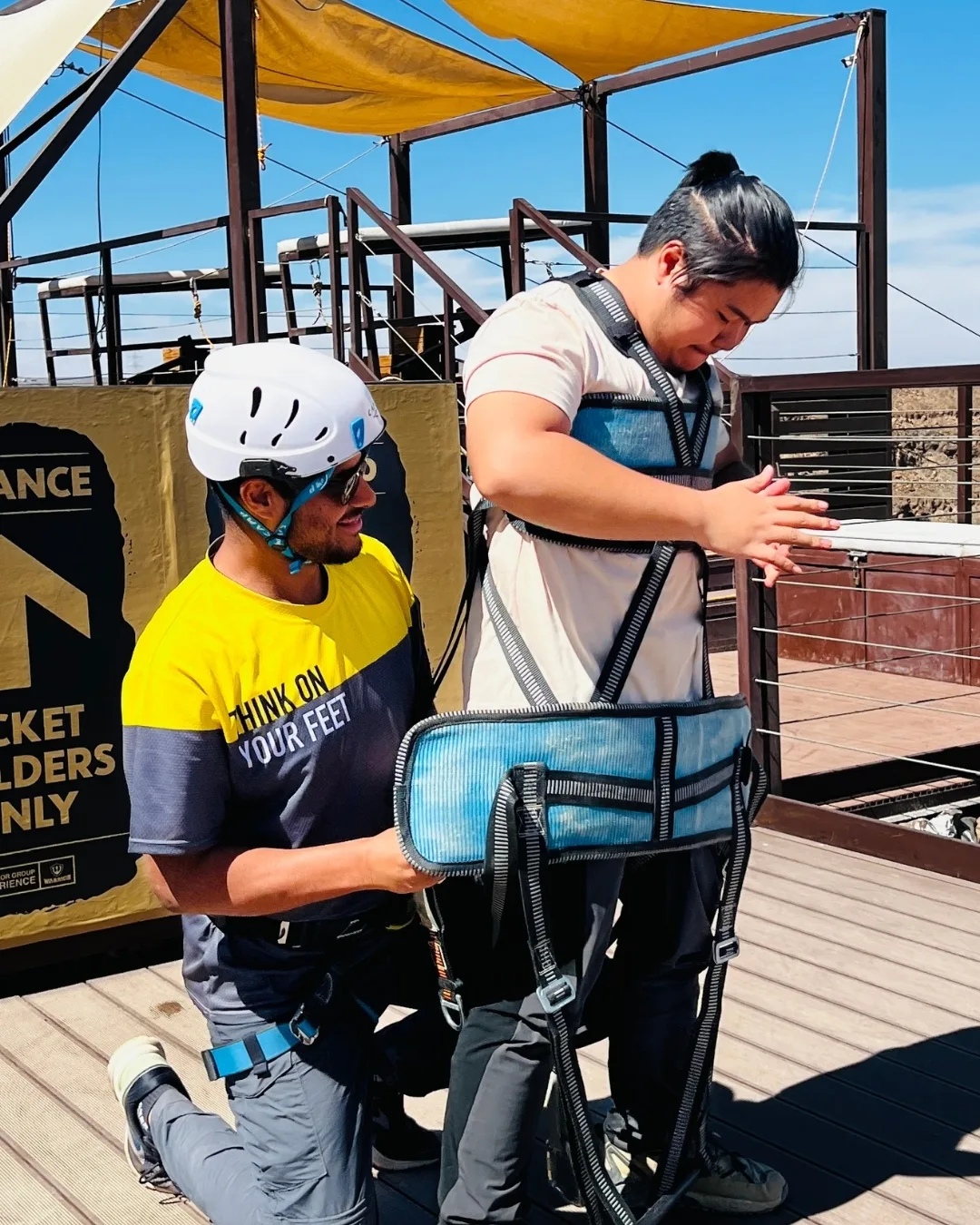 Flagship commercial zipline attraction integrated into dramatic Middle Eastern terrain